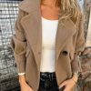 Women's Retro Lapel Double Breasted Wool Coat Business Casual Wool Blend Pea Coat Overcoat