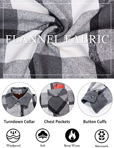 Sherpa Plush Fuzzy Fleece Lined Jacket Womens Plaid Flannel Shacket Jacket Lapel Button Fluffy Warm Winter Coat