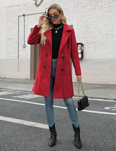 Women Winter Wool Blend Camel Mid-Long Coat Notch Double-Breasted Lapel Jacket Outwear