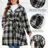Women Plus Size Double Breasted Wool Pea Coat Notch Lapel Trench Coats Mid Long Winter Outerwear with Belt
