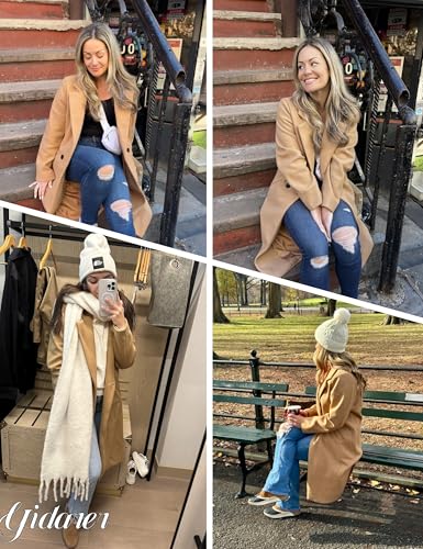 Women's Winter Wool Coat Mid-Long Notch Lapel Single Breasted Peacoat Casual Trench Coats Outwear
