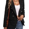 2025 Fall Women's Tweed Plaid Blazer Jacket - Fully Lined Fashion Business Casual Lapel Elegant Coat with Pockets