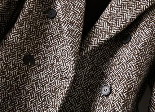 Women's Winter Herringbone Stripe Long Wool Coat Double Breasted Dressy Casual Trench Coat Overcoat