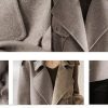 Women Cropped Wool Coats Notched Lapel Pea Coat Open Front Trench Overcoat Jackets with Pockets