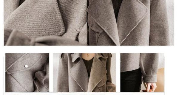 Women Cropped Wool Coats Notched Lapel Pea Coat Open Front Trench Overcoat Jackets with Pockets