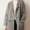 Women's Winter Herringbone Striped Notch Lapel Wool Trench Coat Double Breasted Peacoat