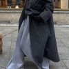 Womens Long Wool Pea Coat Business Casual Striped Trench Coat Winter Warm Notched Lapel Overcoat