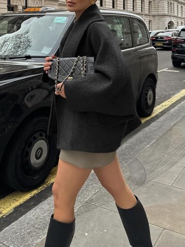Womens Cropped Pea Coats Oversized Wool Blend Short Jackets Lapel Double Breasted Fall Winter Outerwear Outfits