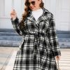Women Plus Size Double Breasted Wool Pea Coat Notch Lapel Trench Coats Mid Long Winter Outerwear with Belt