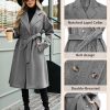 Women's Elegant Pea Coat Lapel Collar Double Breasted Trench Jacket Fall Slim Long Outerwear with Belt Pockets