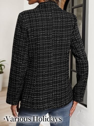 2025 Fall Women's Tweed Plaid Blazer Jacket - Fully Lined Fashion Business Casual Lapel Elegant Coat with Pockets