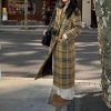 Women's Plaid Wool Coat Notch Lapel Overcoat Winter Long Trench Coat Double Breasted Pea Coat