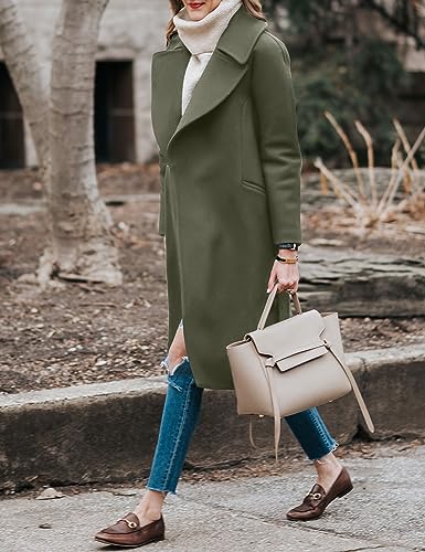 Women's Trench Coat Long Wool Blend Pea Coat Winter Casual Overcoat Notched Lapel Collar Belted Long Jacket Outerwear
