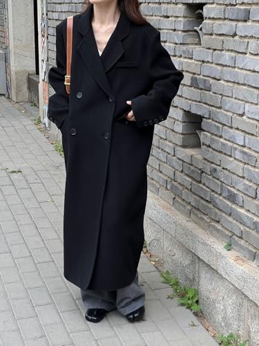 Women's 2025 Winter Wool Overcoat Turn Down Collar Long Peacoat Business Casual Trench Coats