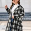 Women Plus Size Double Breasted Wool Pea Coat Notch Lapel Trench Coats Mid Long Winter Outerwear with Belt