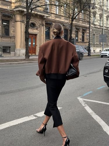 Women's Casual Single Breasted Cropped Wool Blazer Jacket Contrast Collar Wool Blend Short Pea Coat Overcoat