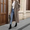 Women's Plaid Double Breasted Wool Overcoat Notch Lapel Mid Long Peacoat Winter Trench Coat