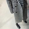Women's Houndstooth Wool Trench Coat Notch Lapel Maxi Long Overcoat Double Breasted Peacoat