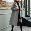Women's Elegant Pea Coat Lapel Collar Double Breasted Trench Jacket Fall Slim Long Outerwear with Belt Pockets
