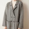 Women's Winter Herringbone Striped Notch Lapel Wool Trench Coat Double Breasted Peacoat