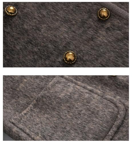 Women Cropped Wool Cotas Double Breasted Short Wool Pea Coat Tweed Jacket Outerwear