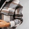 Womens Plaid Shacket Brushed Flannel Shirt Jacket Mid Long Wool Blend Tartan Coat