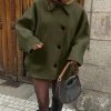 Women's Fall Single Breasted Pea Coat Long Sleeve Turndown Collar Wool Cape Blend Coat with Pockets