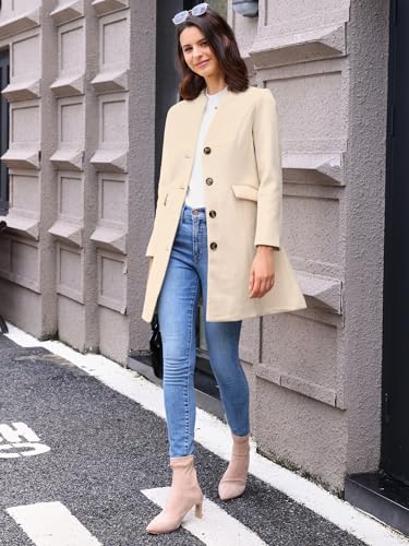 Women's Winter Overcoat Pea Coat Elegant V Neck Single Breasted Coat Outerwear