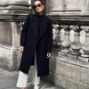 Womens Long Pea Coat Notch Lapel Double Breasted Trench Coat Fall Winter Overcoat Long Jacket