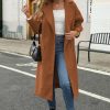 Women's Long Coat Notched Lapel Collar Double Breasted Pea Coat Winter Elegant Wool Blend Over Coats Jackets