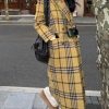 Women's Plaid Wool Coat Notch Lapel Overcoat Winter Long Trench Coat Double Breasted Pea Coat