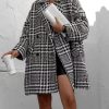 Womens Oversized Blazed Collar Double Breasted Overcoat Thick Plaid Pea Coat Jacket Long Trench Coat