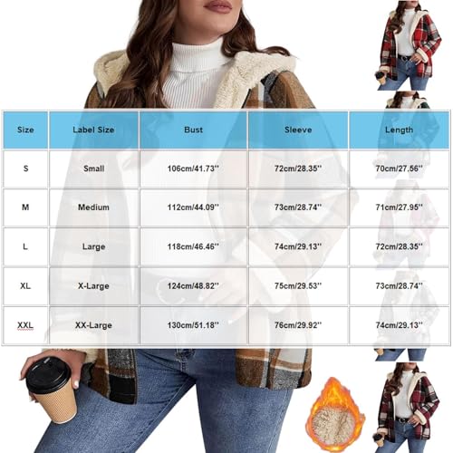 Plus Size Winter Coats for Women Plaid Sherpa Lined Zip Up Jacket with Hood Oversized Hoodie Outerwear with Pockets