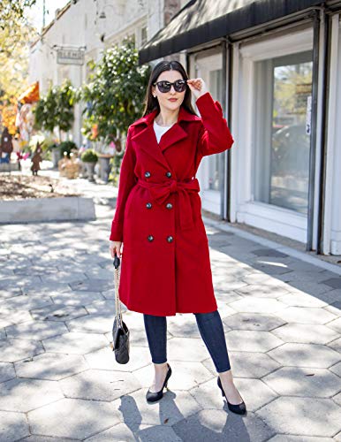 Women's Superior 100% Wool Trench Coat, Classy Long Wool Coat with Belt