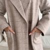 Women Long Winter Plaid Wool Coat Double Breast Trench Pea Coat Overcoat with Belt