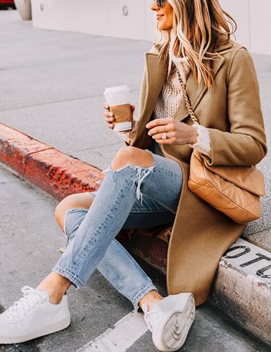 Women's Winter Wool Coat Mid-Long Notch Lapel Single Breasted Peacoat Casual Trench Coats Outwear