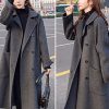 Women's Slouchy Drop Shoulder Double Breasted Maxi Long Wool Pea Coat