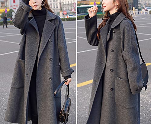 Women's Slouchy Drop Shoulder Double Breasted Maxi Long Wool Pea Coat