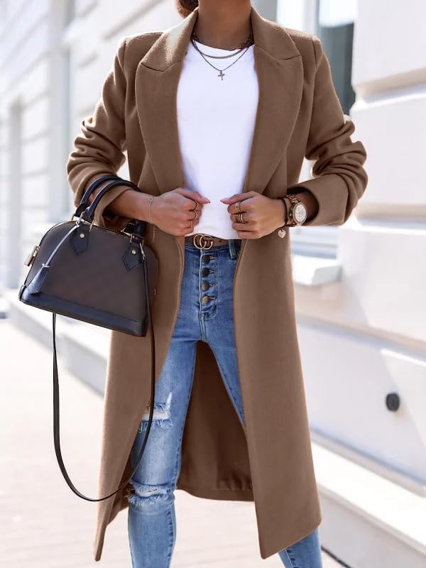Long Wool Coats for Women Fall Winter Trench Coat Peacoat Double Breasted Blazer Jackets Overcoat