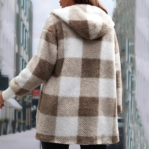 Lightweight Flannel Jacket Women Fleece Plaid Oversized Open Front Cardigan Loose Fitted Shaggy Comfy Casual Hooded Coats