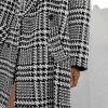 Womens Oversized Blazed Collar Double Breasted Overcoat Thick Plaid Pea Coat Jacket Long Trench Coat