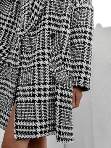 Womens Oversized Blazed Collar Double Breasted Overcoat Thick Plaid Pea Coat Jacket Long Trench Coat