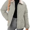 Women's Winter Casual Quilted Jackets Long Sleeve Button Down Puffer Jacket Padded Outerwear Coats