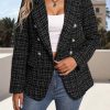 2025 Fall Women's Tweed Plaid Blazer Jacket - Fully Lined Fashion Business Casual Lapel Elegant Coat with Pockets