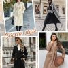 Women's Elegant Pea Coat Lapel Collar Double Breasted Trench Jacket Fall Slim Long Outerwear with Belt Pockets