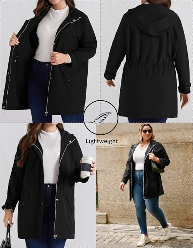 Women's Plus Size Waterproof Raincoat Lightweight Windbreaker Hooded Jacket with Pockets