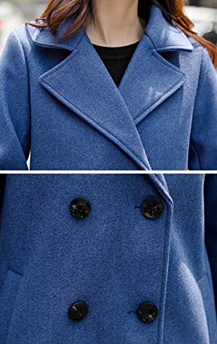 Women's Essential Elegant Wear Double Breasted Mid Long Wool Pea Coat