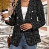 2025 Fall Women's Tweed Plaid Blazer Jacket - Fully Lined Fashion Business Casual Lapel Elegant Coat with Pockets