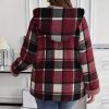 Plus Size Winter Coats for Women Plaid Sherpa Lined Zip Up Jacket with Hood Oversized Hoodie Outerwear with Pockets