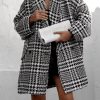 Womens Oversized Blazed Collar Double Breasted Overcoat Thick Plaid Pea Coat Jacket Long Trench Coat